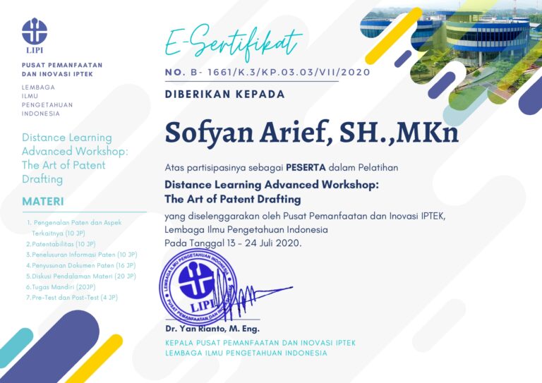 Sentra HKI UMM Ikuti Workshop Lanjutan “The Art of Patent Drafting” yang Diselenggarakan oleh LIPI