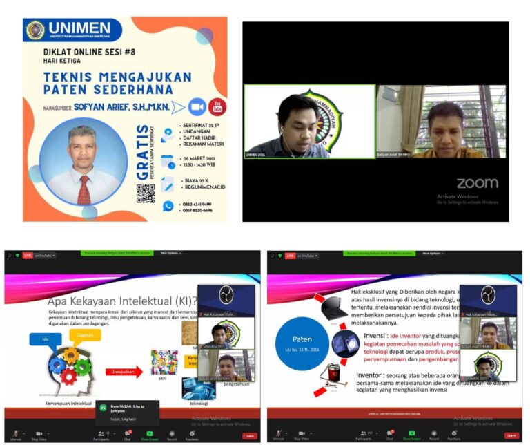 Sentra HKI UMM Jadi Narasumber pada Diklat Online Paten Sederhana yang Diselenggarakan oleh Universitas Muhammadiyah Enrekang