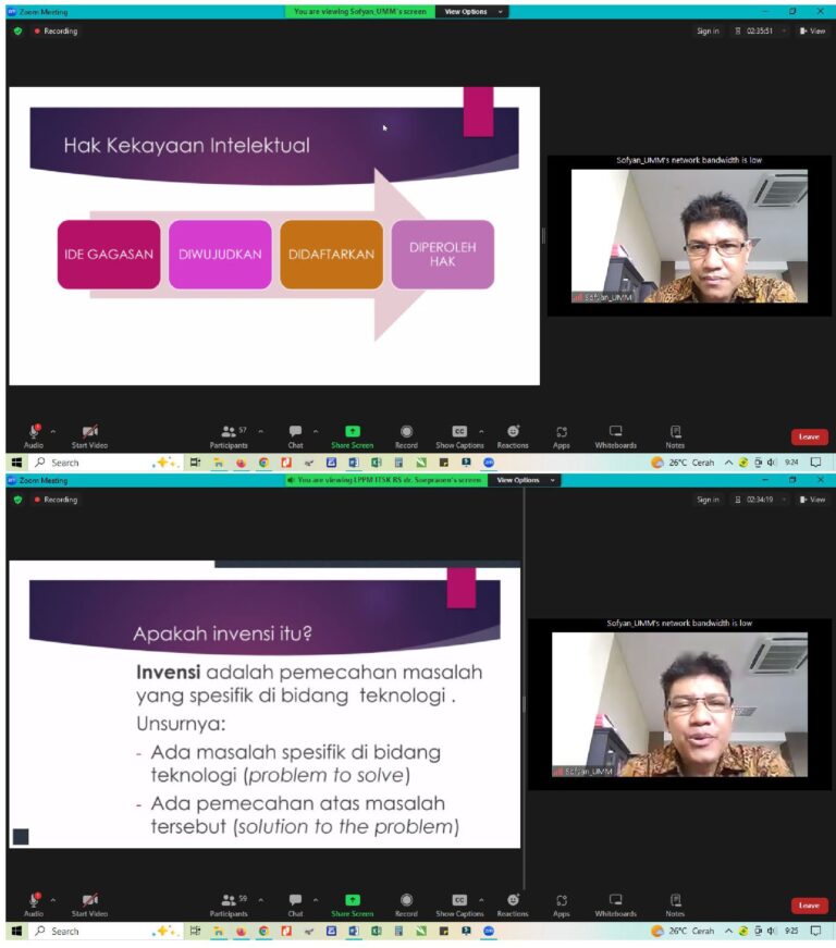Sentra HKI UMM sebagai Narasumber Webinar Paten pada rangkaian acara Dies Natalis ITSK Soepraoen